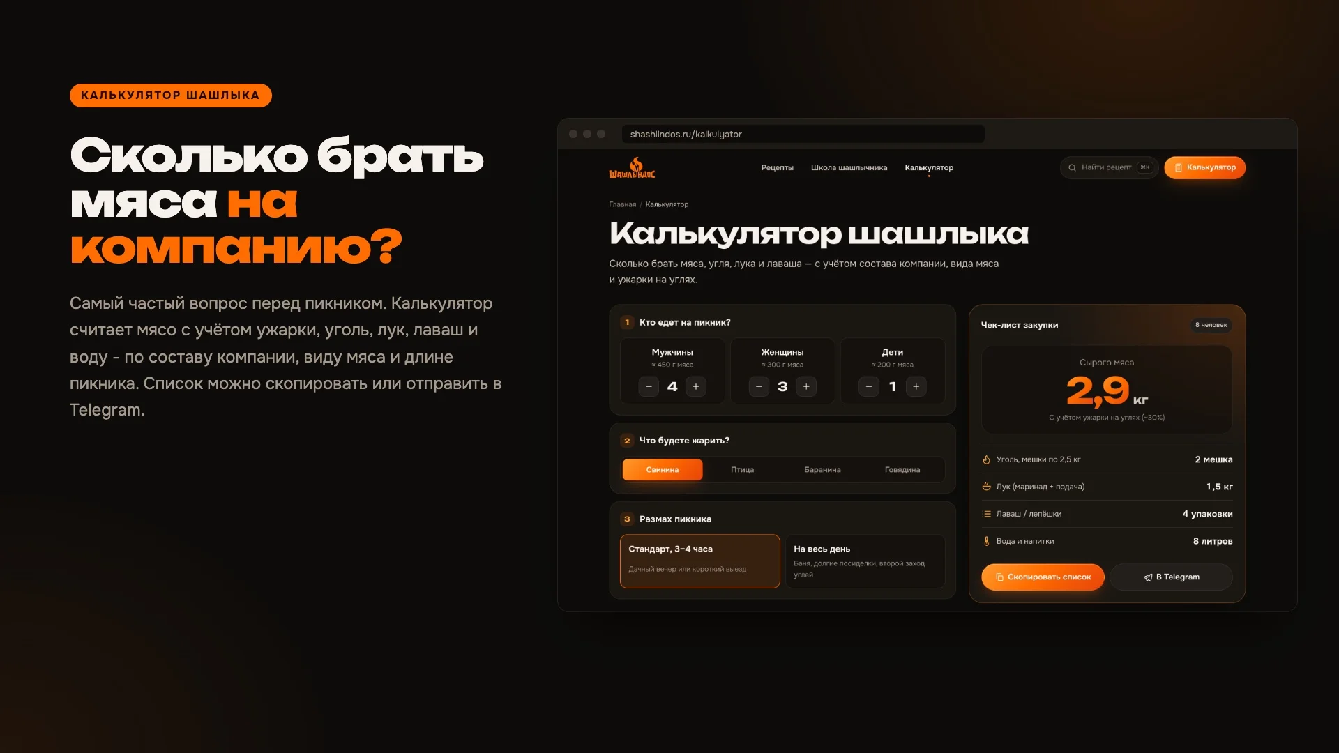 Калькулятор мяса для шашлыка